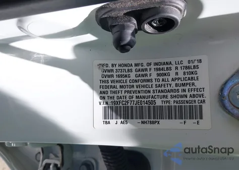 2018 Honda Civic Ex from USA, damaged, VIN 19XFC2F77JE014505